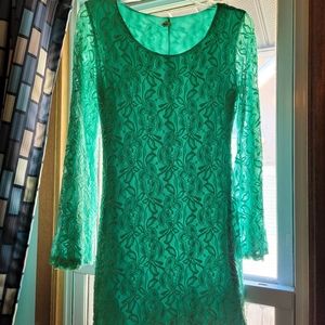 Lace seafoam green women's dress with bell sleeves
